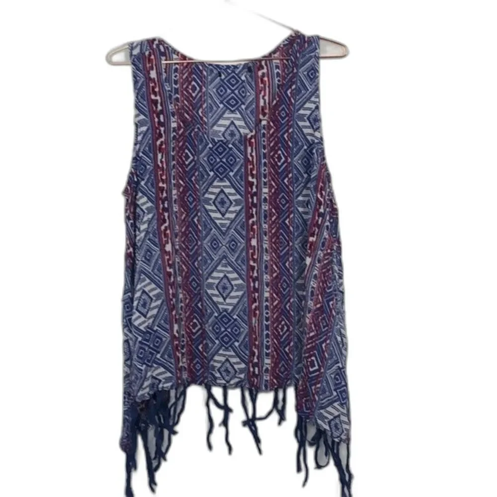Chic Souls Tribal Pattern Fringe Sleeveless Top 1X RM-C - Picture 2 of 6